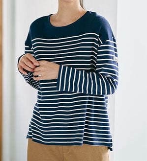 BELLUNA（ベルーナ）の「 ＜＆ｃｏｃｏｃｈｉ＞ハピネスコットン１００％ボーダープルオーバー（カットソー）」｜ネイビー&times;オフ白