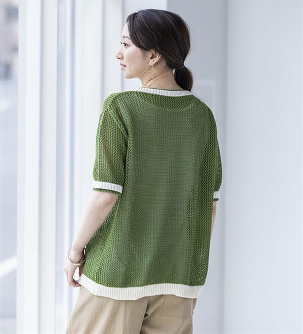 BELLUNA（ベルーナ）の「コーデに映える透かし編配色ロゴセーター（ニット・セーター）」｜詳細画像