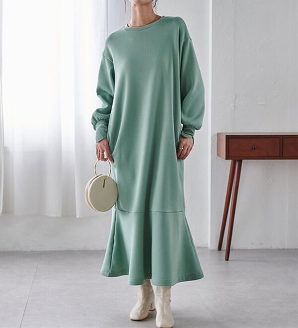 RANAN（ラナン）の「＜ＨＩＧＨ　ＳＰＥＣ＞毛玉になりにくい！ペプラムデザインワンピース（その他ワンピース）」｜ライトカーキ