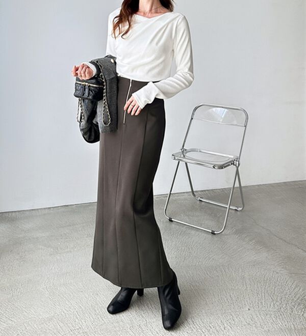 GeeRA（ジーラ）の「ＯＮ／ＯＦＦ使える！フロントファスナースカート（ロングスカート）」｜詳細画像