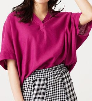 BELLUNA（ベルーナ）の「機能付リネン混スキッパーデザインシャツ（シャツ）」｜ラズベリー