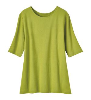 「汗染み対策綿１００％リブ素材５分袖プルオーバー（肌着・インナーウェア）」｜ライムグリーン