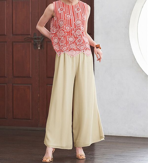 RANAN（ラナン）の「ひんやり！サイドスリットシフォンパンツ（フルレングスパンツ）」｜詳細画像