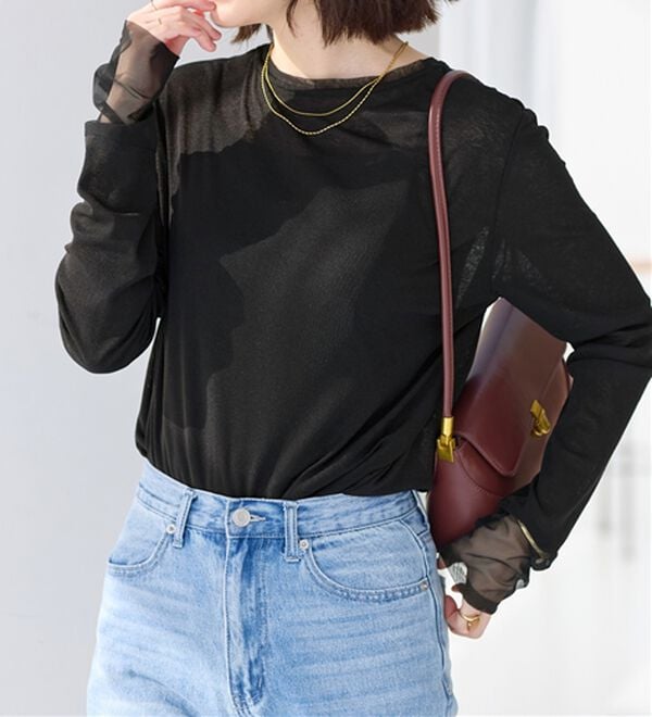 Viola e Viola（ヴィオラ エ ヴィオラ）の「程よい透け感大人シアー素材切替トップス（カットソー）」｜詳細画像