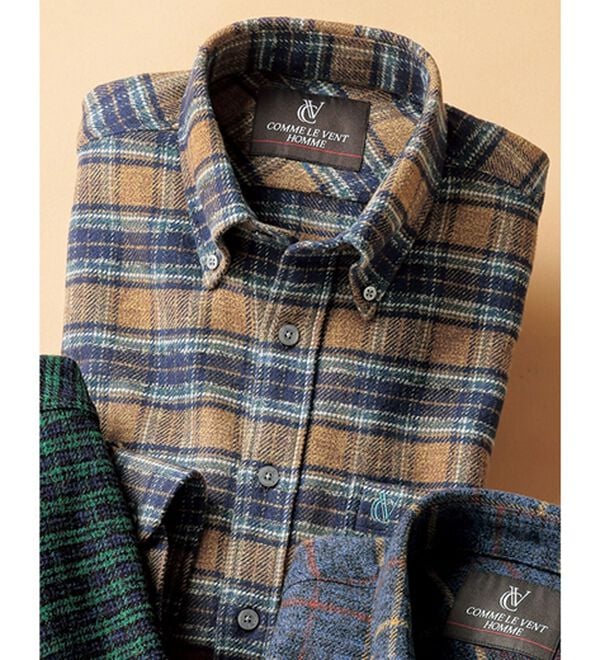 「＜コムルヴァン・オム＞コットンツイード柔らかボタンダウンシャツ（メンズシャツ）」｜ブラウン系ボタンダウン