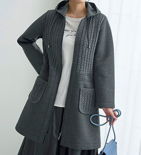 BELLUNA（ベルーナ）の「ダンボール素材ケーブルニット切替コート（ハーフコート）」｜詳細画像