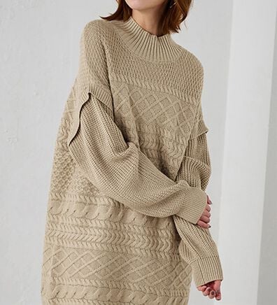 RANAN（ラナン）の「レイヤード風編地柄ロング丈ニット（チュニック）」