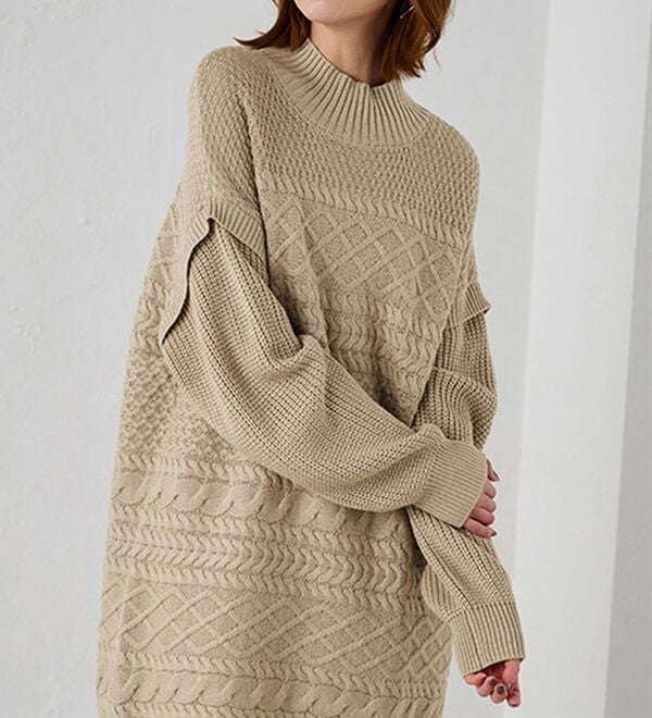 RANAN（ラナン）の「レイヤード風編地柄ロング丈ニット（チュニック）」｜詳細画像