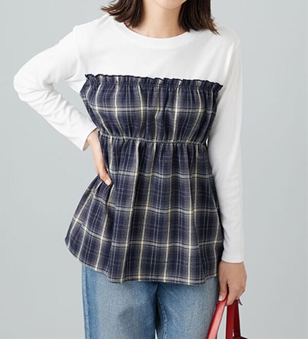 BELLUNA（ベルーナ）の「チェック柄ビスチェドッキングプルオーバー（カットソー）」｜詳細画像