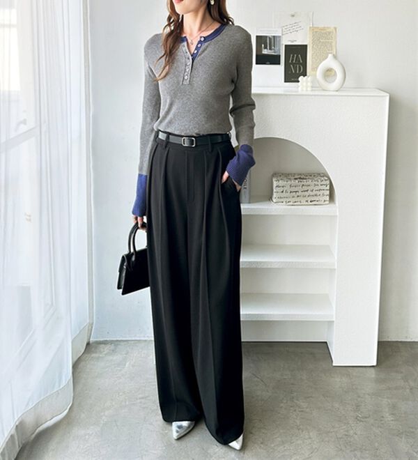 GeeRA（ジーラ）の「レイヤード風ヘンリーネックリブニットトップス（ニット・セーター）」｜詳細画像