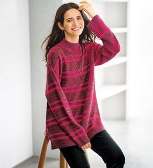 BELLUNA（ベルーナ）の「マルチボーダー柄ニットチュニック（チュニック）」｜ピンク系