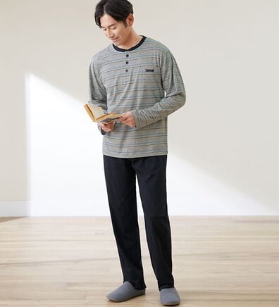 「【２着組】＜カンサイ＞接触冷感ボーダーパジャマ（メンズルームウェア）」