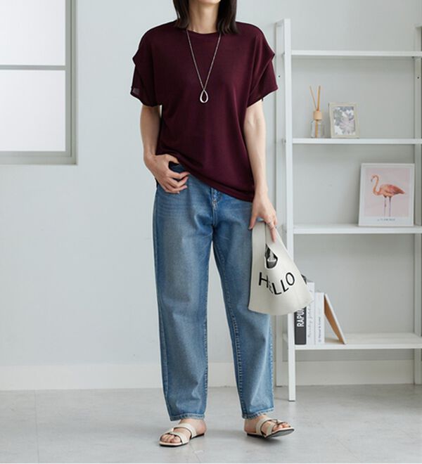 BELLUNA（ベルーナ）の「【2点セット】ネックレス付シャイニーかのこプルオーバー（カットソー）」｜詳細画像