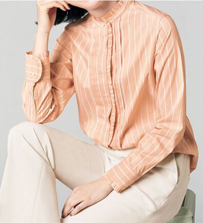 VINNO（ヴィノ）の「綿ストライプフリル衿ブラウス（ブラウス）」