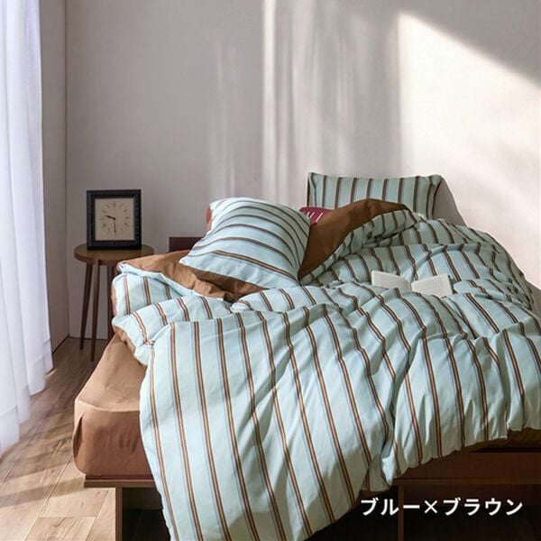 iellio（イエリオ）の「大人かわいいリバーシブルカバーリング＜ストライプ・北欧・掛布団カバー・枕カバー・ボックスシーツ・洗える・Ｃａｎｖａｓ＞（ボックスシーツ・ベッドシーツ）」｜詳細画像