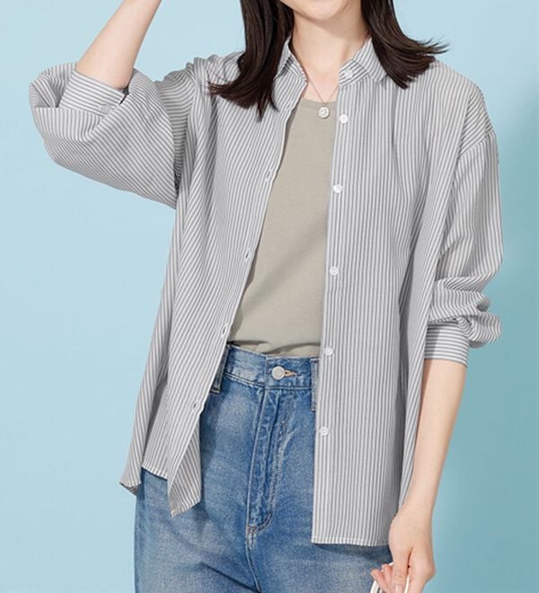 BELLUNA（ベルーナ）の「シアーストライプ素材ベーシックシャツ（シャツ）」｜詳細画像