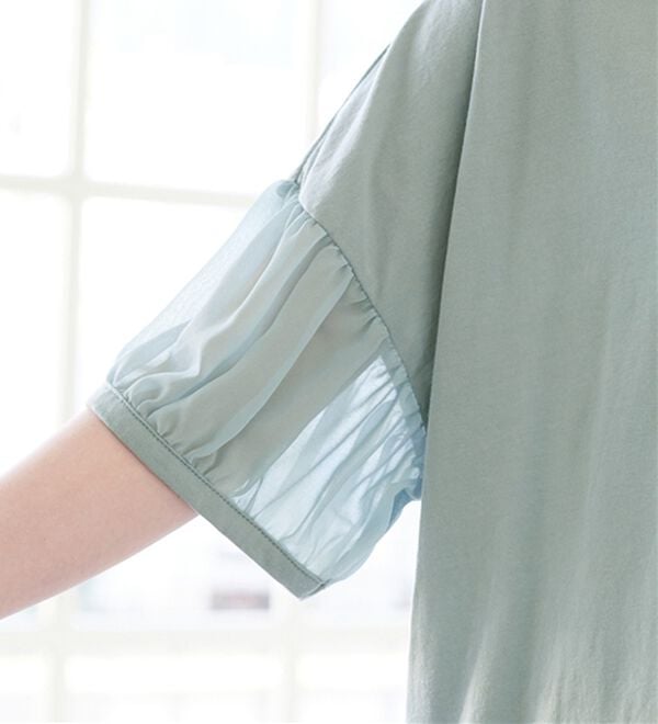 Viola e Viola（ヴィオラ エ ヴィオラ）の「【５つの機能付】ボリューム袖シフォン切替Ｔシャツ（Tシャツ）」｜詳細画像