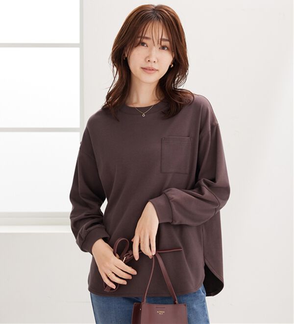 BELLUNA（ベルーナ）の「吸湿発熱ポンチ素材袖切替プルオーバー（カットソー）」｜詳細画像