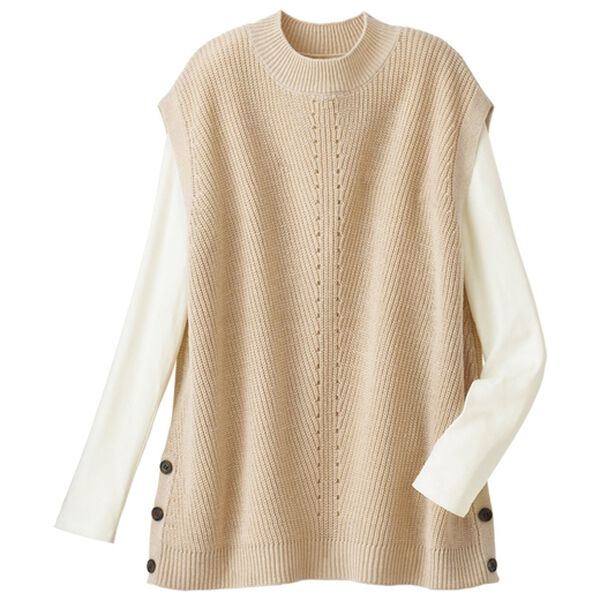 BELLUNA（ベルーナ）の「多ボタン使い上品アイレットデザインベスト（ベスト）」｜ベージュ