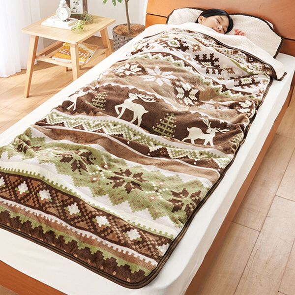 「【まとめ買いでお得】もこもこあったか素材のすっぽり毛布＜プレゼント付・洗える・寝袋タイプ・シープ調ボア・マイクロ＞（毛布・ブランケット）」｜ノルディックグリーン