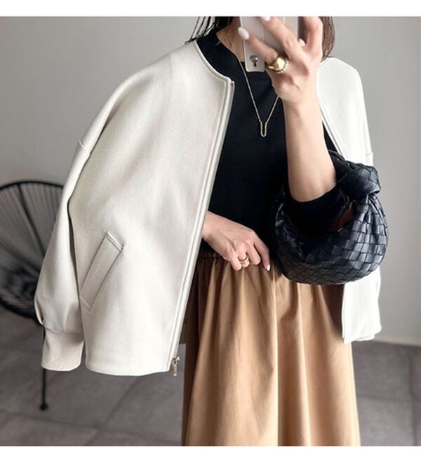 BELLUNA（ベルーナ）の「【ｍａｋｏさんコラボ】ウール調ノーカラーブルゾン（ブルゾン）」｜詳細画像