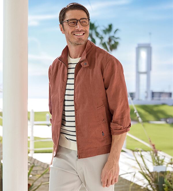 「＜コムルヴァン・オム＞さっと羽織れる麻１００％ライダースブルゾン（メンズジャケット）」｜詳細画像