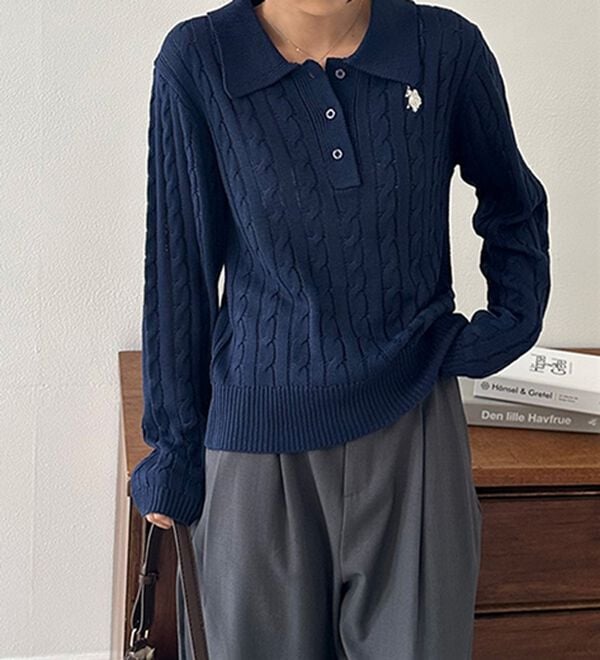 U.S.POLO ASSN.＞刺繍長袖ケーブルポロニット - ベルーナ【公式】
