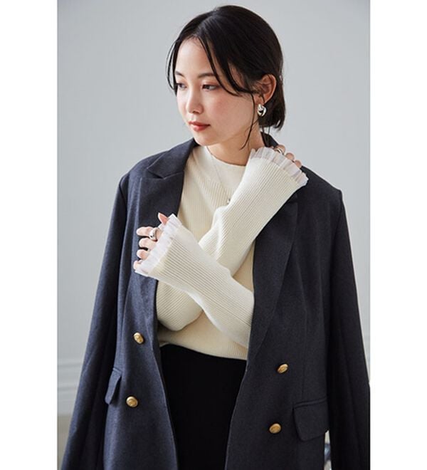 RANAN（ラナン）の「【春色追加】シアーフリル袖ハイネックリブニット（ニット・セーター）」｜詳細画像