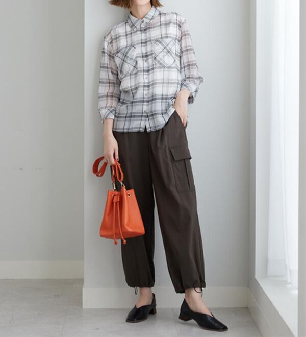 BELLUNA（ベルーナ）の「シフォン楊柳チェック柄プリントシャツ（シャツ）」｜詳細画像