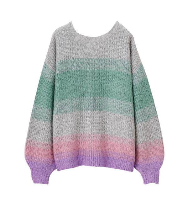 GeeRA（ジーラ）の「前後２ＷＡＹ配色起毛ニットカーデ（ニットカーディガン）」｜詳細画像