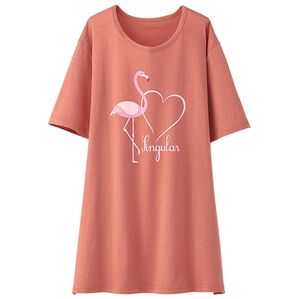 BELLUNA（ベルーナ）の「綿１００％プリントＴシャツ（Tシャツ）」｜コーラル・フラミンゴ