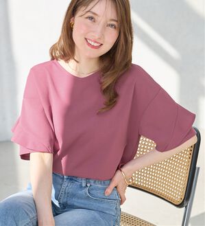 alotta（アロッタ）の「【４つの機能付】ひんやりフリル袖ブラウスＴシャツ（ブラウス）」｜カシス