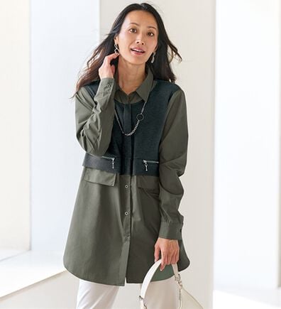 BELLUNA（ベルーナ）の「異素材切替ジップポケットデザインチュニック（チュニック）」