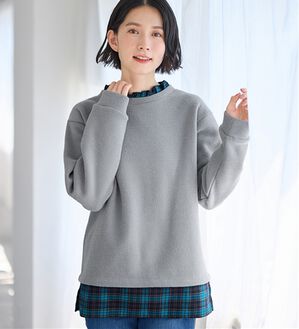 Viola e Viola（ヴィオラ エ ヴィオラ）の「あったか裏起毛異素材切替ニットソートップス（カットソー）」｜グレー系
