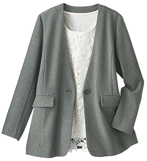 BELLUNA（ベルーナ）の「＜楽スタフィット＞【夏用】ノーカラージャケット（ノーカラージャケット）」｜詳細画像