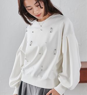 RANAN（ラナン）の「ビジュー使いボリューム袖プルオーバー（カットソー）」｜ホワイト