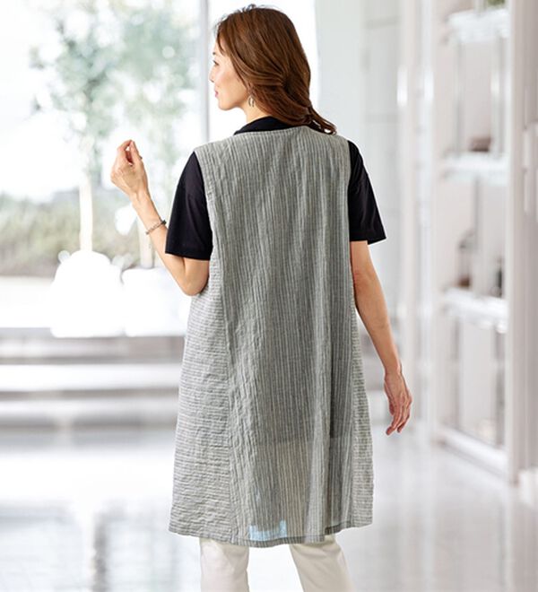 BELLUNA（ベルーナ）の「＜サッと着られてゆったり体型カバー！＞綿シャーリング素材ストライプ切替ジャンパードレス（チュニック）」｜詳細画像