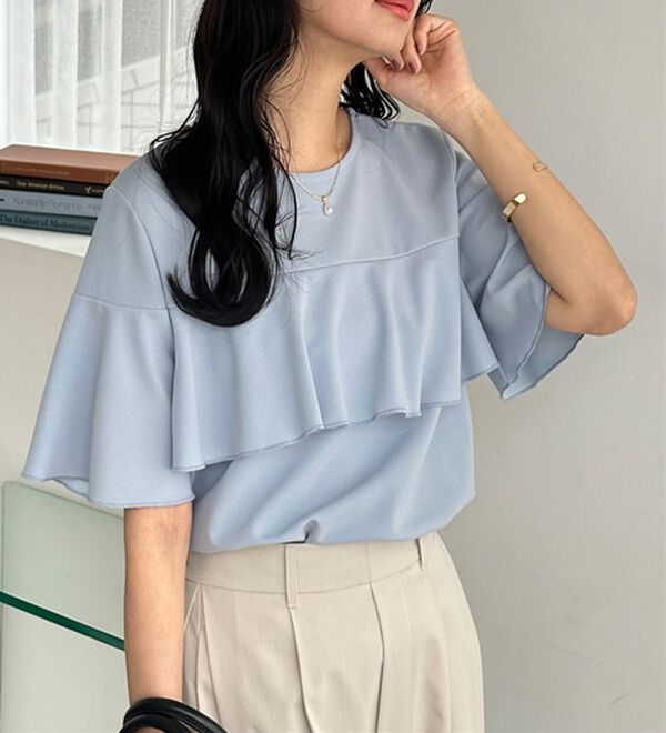 GeeRA（ジーラ）の「ラッフルフリルフレアースリーブＴブラウス（ブラウス）」｜詳細画像