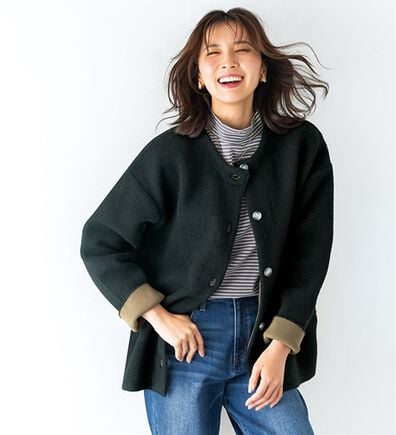 BELLUNA（ベルーナ）の「配色デザイン　ニットジャケット（その他ジャケット）」