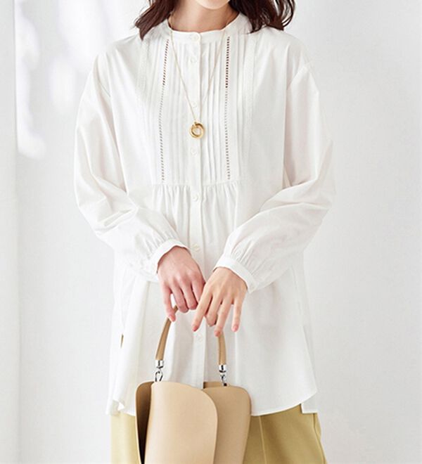 BELLUNA（ベルーナ）の「華やかレース&times;ピンタックシャツチュニック（チュニック）」｜詳細画像