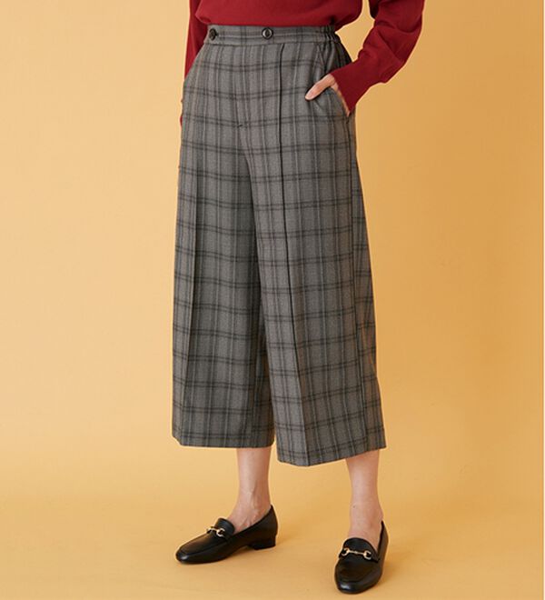 BELLUNA（ベルーナ）の「ウーリッシュ素材ウエスト釦ワイドパンツ（ワイドパンツ・ガウチョ）」｜詳細画像