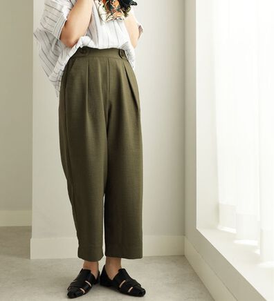 BELLUNA（ベルーナ）の「麻調合繊ボタン使いワイドパンツ（ワイドパンツ・ガウチョ）」