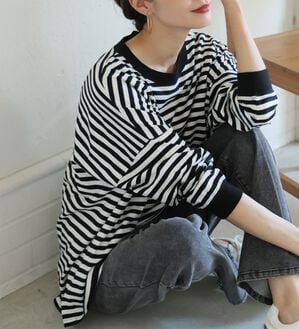 A HAPPY MARILYN（アハッピーマリリン）の「【Ｌ～８Ｌ】綿１００％！ゆったり袖リブＴシャツ（Tシャツ）」｜詳細画像