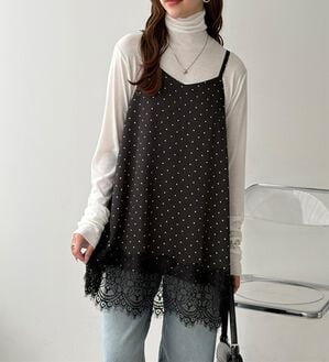 GeeRA（ジーラ）の「サテン素材レースキャミ（タンクトップ・キャミソール）」｜ブラックケイドット