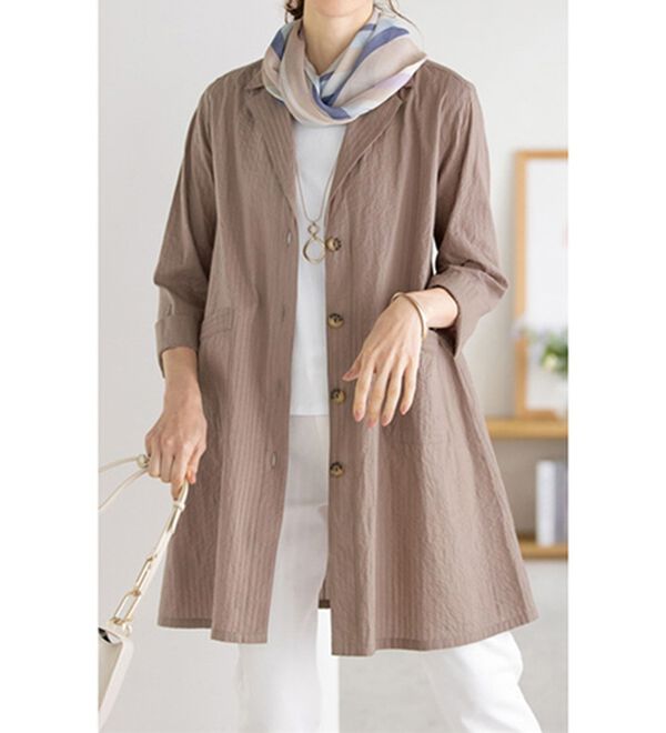 ルフラン（ルフラン）の「ピンタック素材ロングジャケット（その他ジャケット）」｜モカ