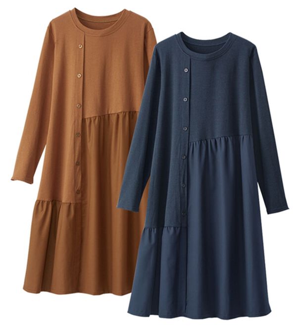 BELLUNA（ベルーナ）の「【２枚組】異素材切替デザインチュニックワンピース（チュニック）」｜2枚組