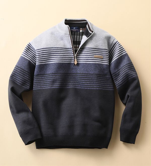 「洗えるパネル柄裏フリースセーター（メンズニット・セーター）」｜グレー