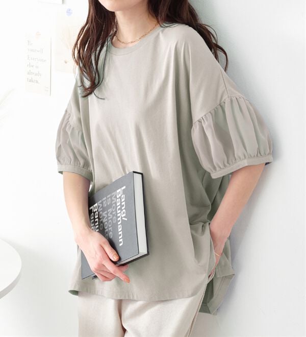 レリアン Lelian 青緑 刺繍飾り エレガント五分袖 チュニック レリアン