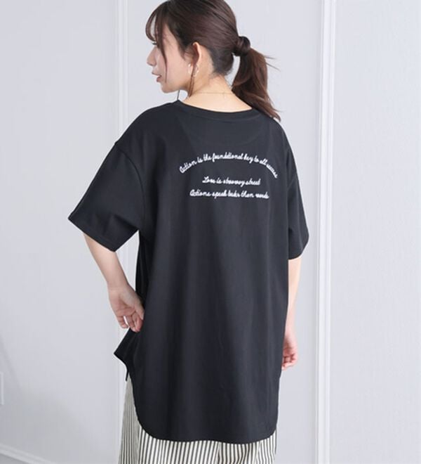 A HAPPY MARILYN（アハッピーマリリン）の「【Ｍ～８Ｌ】綿１００％！楽ちん裾ラウンドさらっと涼やかチュニック丈Ｔシャツ（Tシャツ）」｜詳細画像