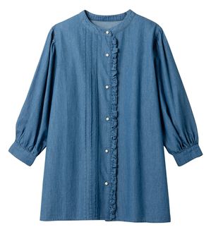 alotta（アロッタ）の「パール調ボタン付フリルデニムチュニック（チュニック）」｜詳細画像